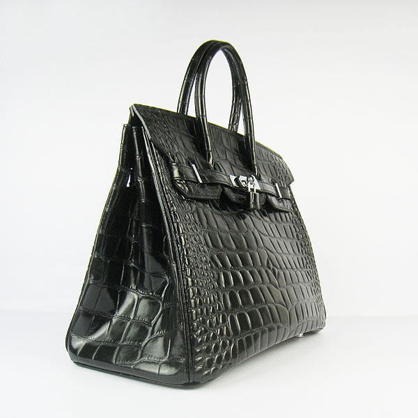 High Quality Fake Hermes Birkin 35CM Max Crocodile Veins Leather Bag Black 6089